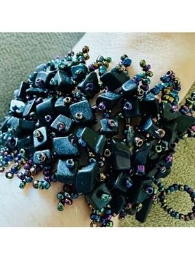Vintage Snowflake Obsidian and Smoky Quartz Bracelet <reversible>